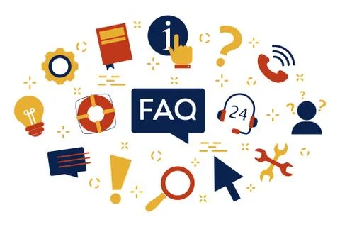 FAQ or question and answer concept. Customer help Illustrazione stock