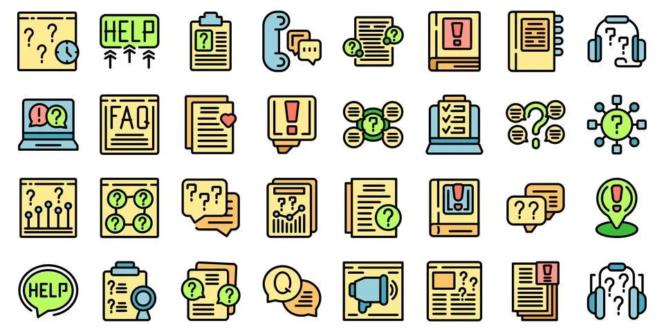 FAQ page icons set vector flat Stock Illustration