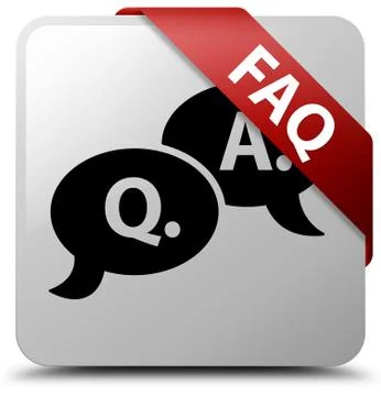 Faq (question answer bubble icon) white square button red ribbon in corner Stock Illustration
