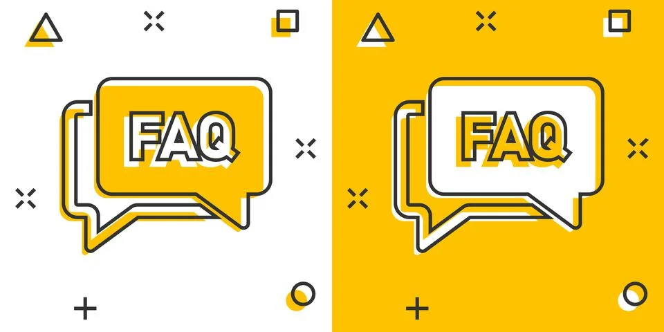 Faq speech bubble icon in comic style. Question cartoon vector illustration o Illustrazione stock