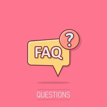 Faq speech bubble icon in comic style. Question cartoon vector illustration.. Stock Illustration