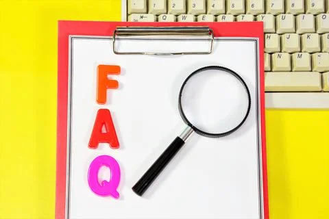 FAQ, text label in the planning notebook. Stock Photos