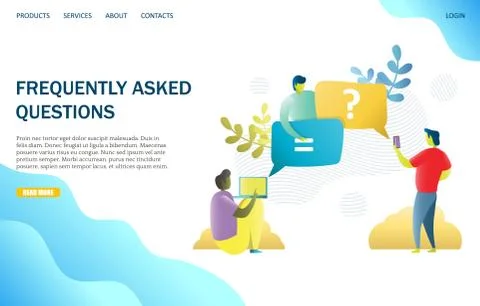 FAQ vector website landing page design template Stock Illustration
