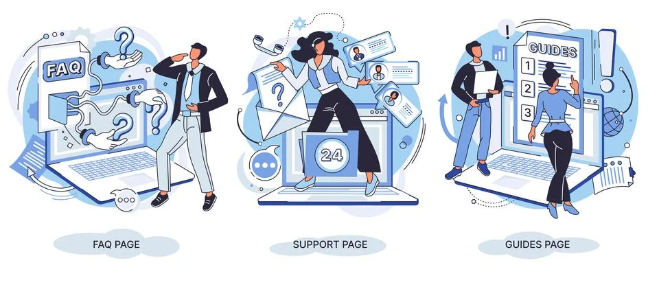 FAQ website banner set, support page, guides page. Concept for frequently asked Stock Illustration