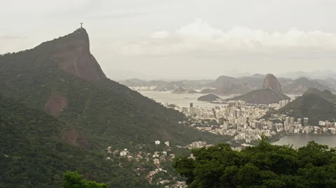 Far away view of Inner City with Christ the Redeemer Statue Stock Footage 64864903