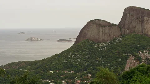 Far away view of Inner City with Christ the Redeemer Statue Stock Footage 64864912
