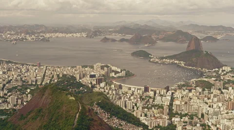 Far away view of Inner City with Christ the Redeemer Statue Stock Footage 64864972