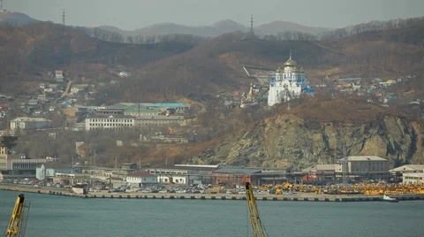 Far-Eastern borders of Russia. Orthodox temple on the edge of the earth Stock Footage 34457001