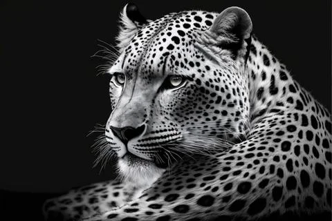 Far eastern leopard face isolated on black Stock Illustration