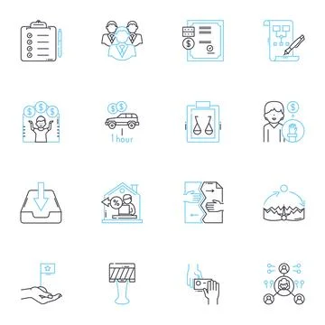 Far-flung headquarters linear icons set. Remote, Isolated, Distant, Outlying Stock Illustration