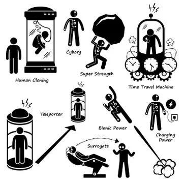 Far Future of Human Technology Science Fiction Stick Figure Pictogram Icon Clipa Stock Illustration