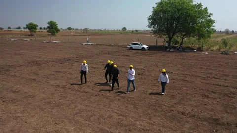 Far reaching high perspective drone view over an open construction zone inside Stock Footage 337191639