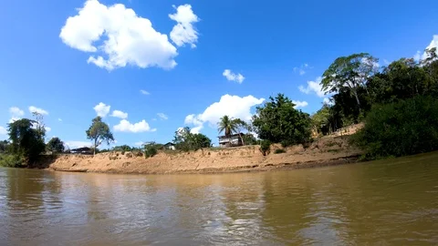 Far shot of native Amazon community in Peru Stock Footage 115101005