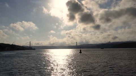 Far view of the Bosphorus Bridge (Turkish: Boğaziçi Köprüsü), Stock Footage 200679061