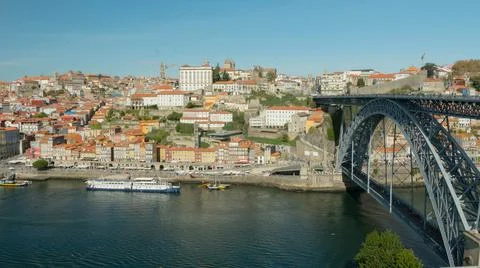 Far view of  Cais da Ribeira in Porto city Portugal 2017 Stock Photos