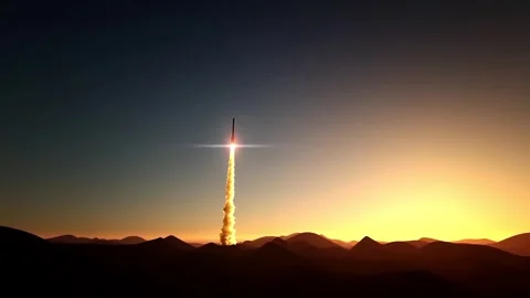 Far view of rocket launching into space from launching pad Stock Footage 240188605