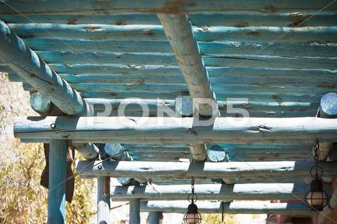 Far west porch mexican arquitecture style side view Stock Photos
