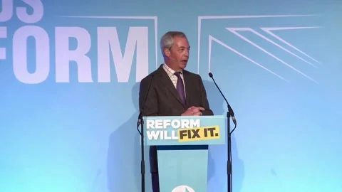 Farage criticises Labour and Conservatives at local election rally Stock Footage 305514939