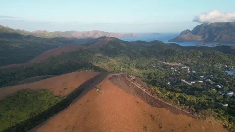 Faraway Orbit Shot of Mount Tapyas, Coron, Philippines Stock Footage 303282034
