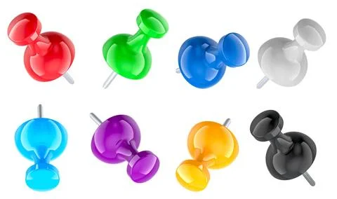 Farbige Push Pins, 3D-Rendering Colored Push Pins, 3D rendering isolated o... Stock Photos