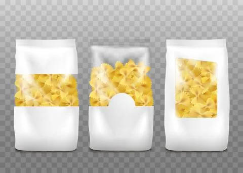 Farfalle pasta packaging mockup set isolated on transparent background Stock Illustration
