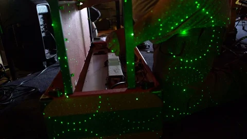 Farfisa Keyboard Set Up Under Stage Lasers Stockbeeldmateriaal 94015343