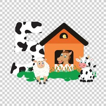 Farm 5 Number Five Theme Silhouette stationary barn cow Stock Illustration