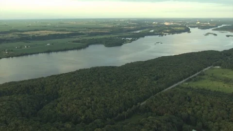 Farm Aerial River Stock Footage 123715097