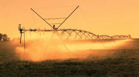 Farm Agricultural Sprinkler at Sunset Stock Footage