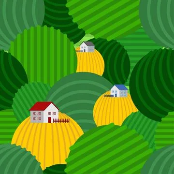 Farm and Fields pattern seamless. Ranch and arable land background Stock Illustration