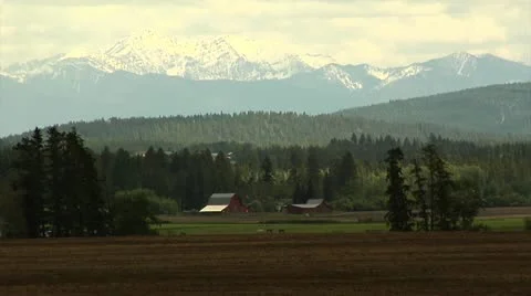 Farm and Mountains Stock Footage 10884267