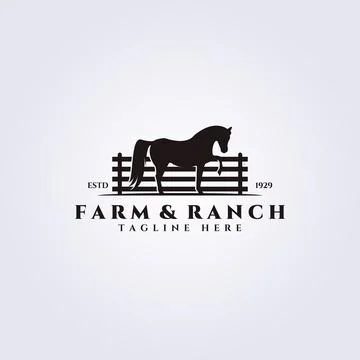 Farm and Ranch logo vector illustration design, fence horse logo vintage Stock Illustration