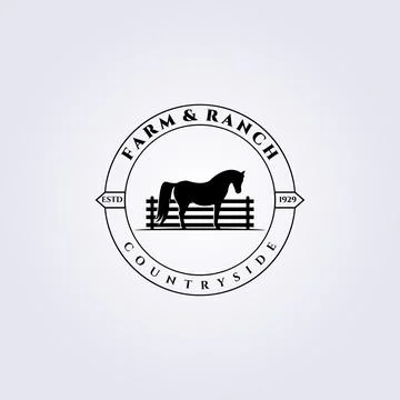 Farm and Ranch logo vector illustration design, fence horse logo vintage Stock Illustration