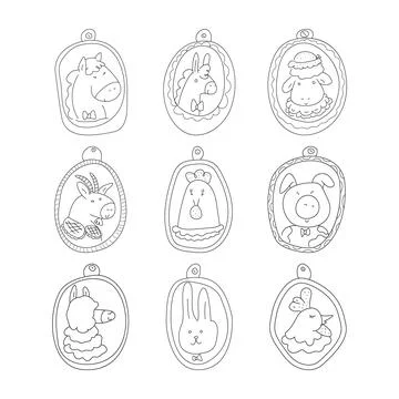 Farm Animal Portrait Elements Set Иллюстрация