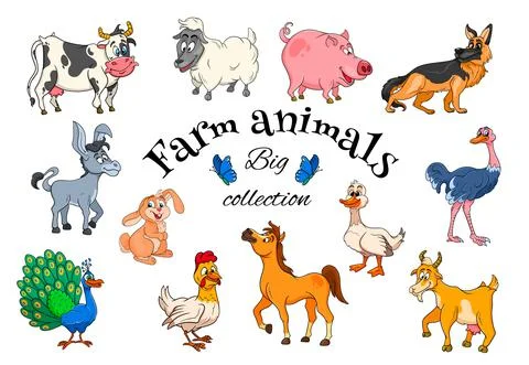 Farm animals characters big set of cartoon rural animals Stock Illustration