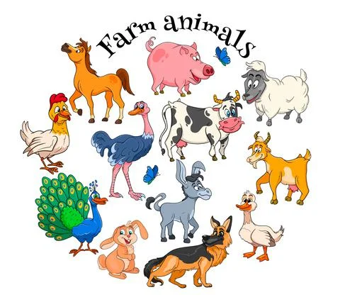 Farm animals characters big set of cartoon rural animals Stock Illustration