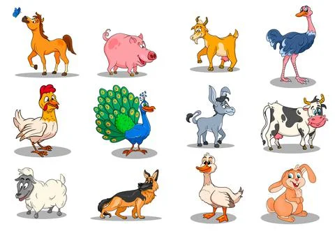 Farm animals characters big set of cartoon rural animals Stock Illustration