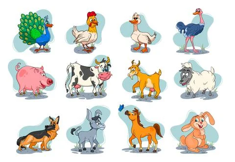 Farm animals characters big set of cartoon rural animals Stock Illustration