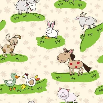 Farm animals on grass Stock Illustration