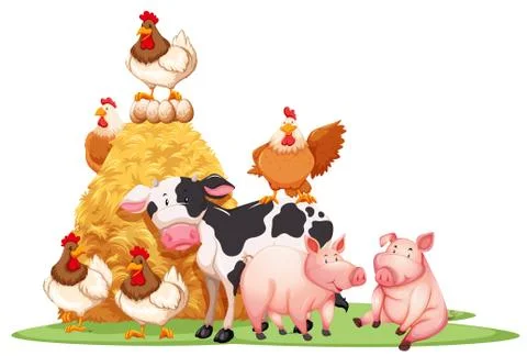 Farm animals with haystack Stock Illustration