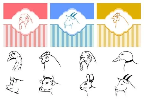 Farm animals heads Stock Illustration