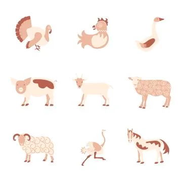 Farm animals icon set Stock Illustration