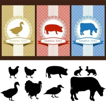 Farm animals labels Stock Illustration
