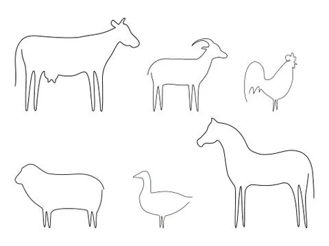 Farm animals line set vector illustration. Illustrazione stock