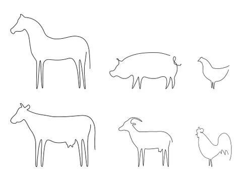 Farm animals line set vector illustration. Stock Illustration