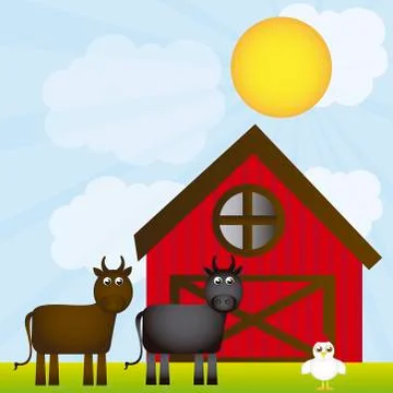 Farm with animals over landscape background. vector イラスト素材