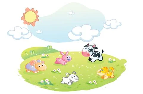 Farm animals posing at the garden Stock Illustration