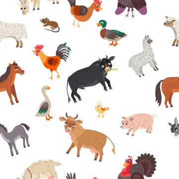 Farm animals seamless pattern in flat style Stock Illustration