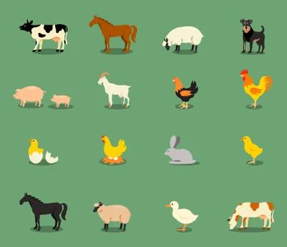 Farm animals set in flat vector style Illustrazione stock