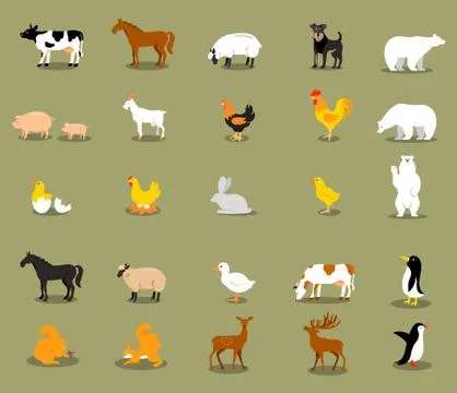 Farm animals set in flat vector style Stock Illustration